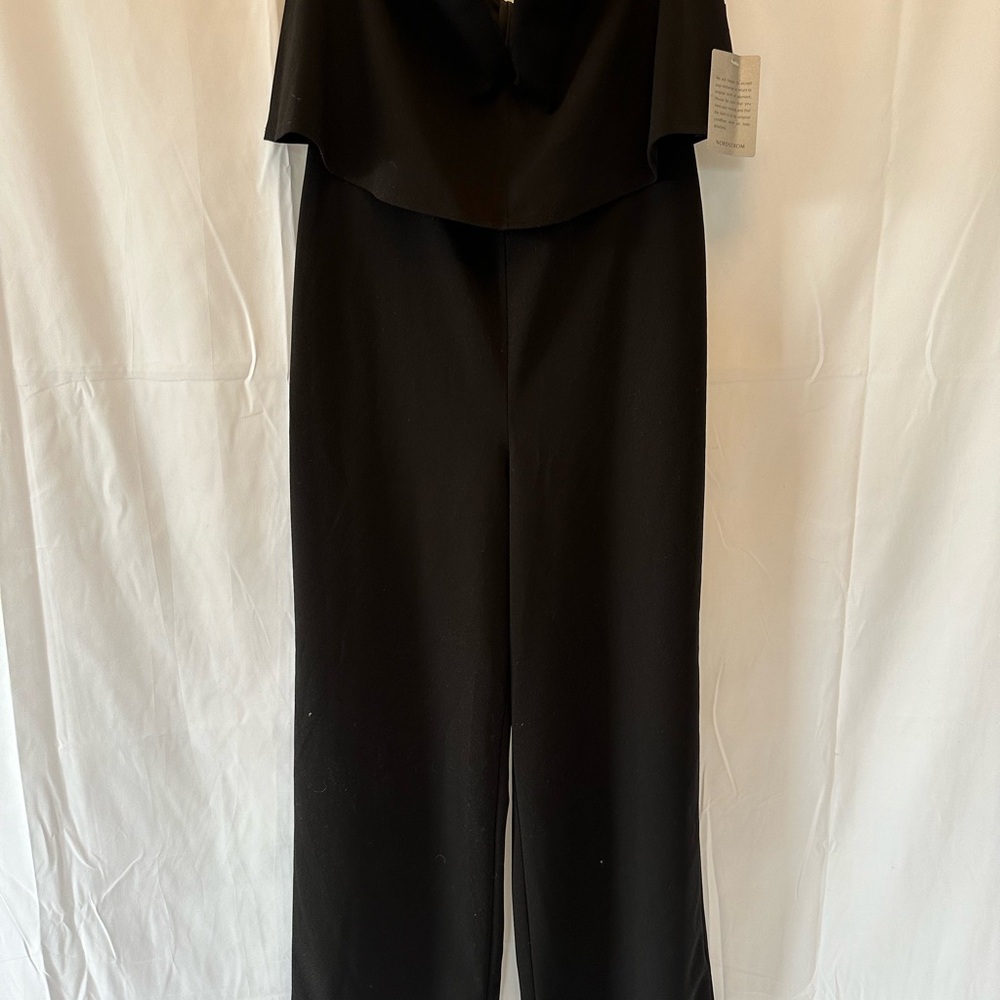 Bebe Black Wide-Leg Jumpsuit with Tiered Detail